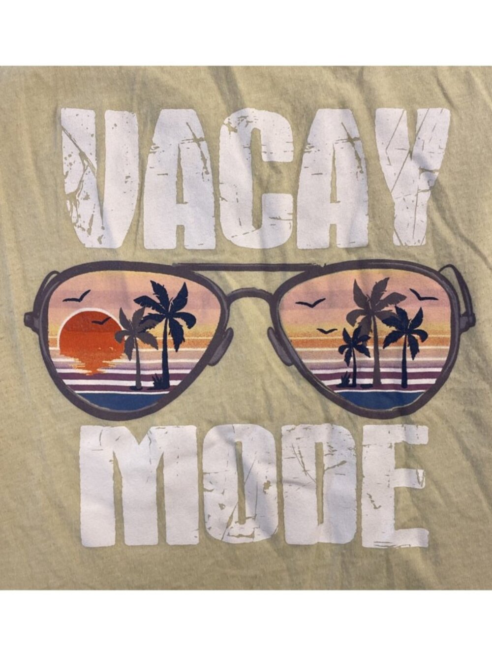 Women's Medium Yellow Maurices VACAY MODE Tank Top Sunglasses Palm Trees Travel
